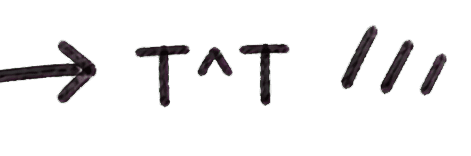 A hand-drawn arrow pointing to T caret T with three stress marks