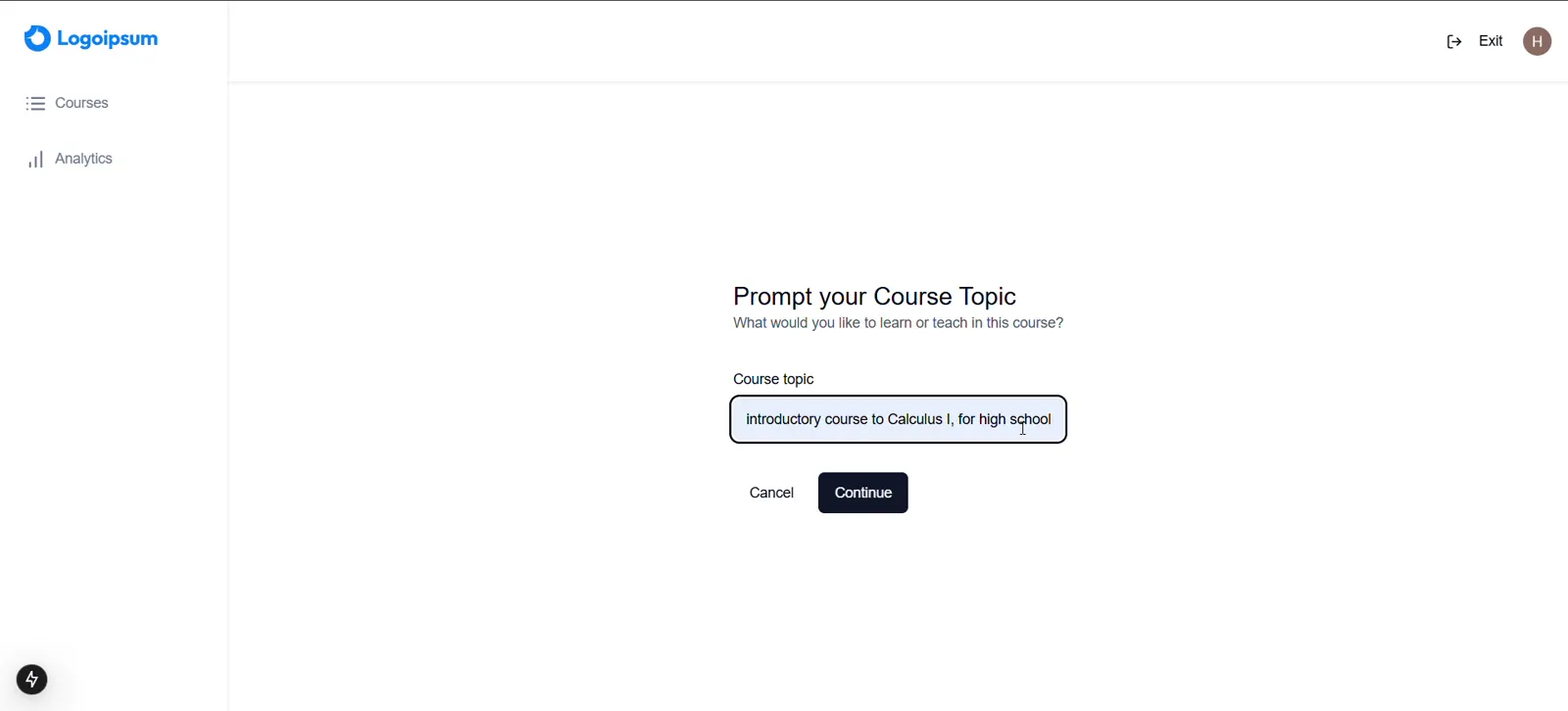 GenEd prototype asking an educator for a course topic